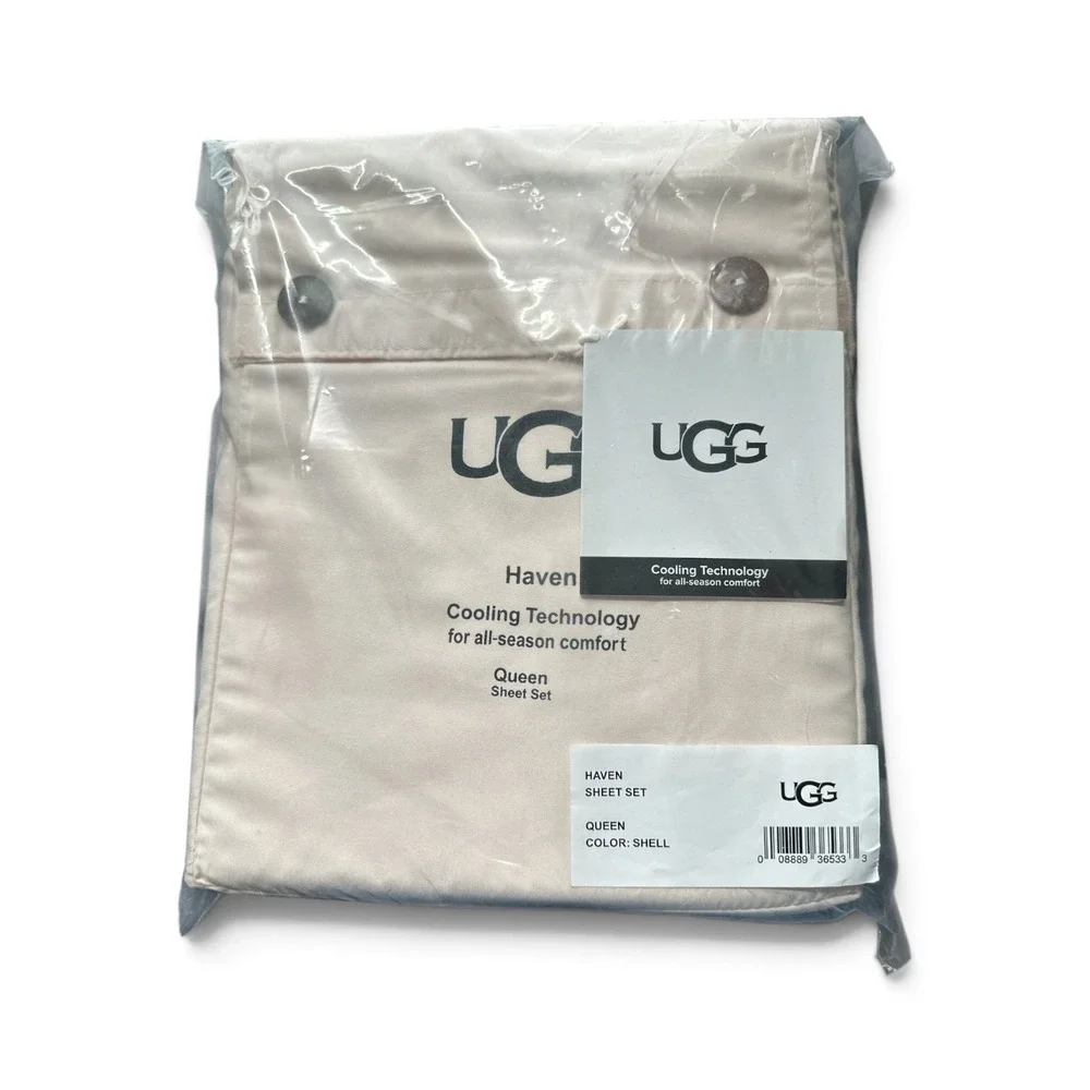 UGG Haven Queen Cooling Sheet Set Blush Pink Beige Shell 4 Piece NWT